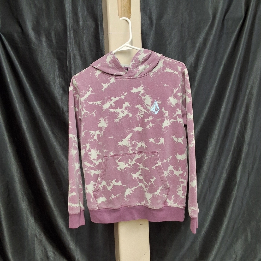 Purple Tie-Dye Volcom Hoodie with Logo - Picture 6 of 10